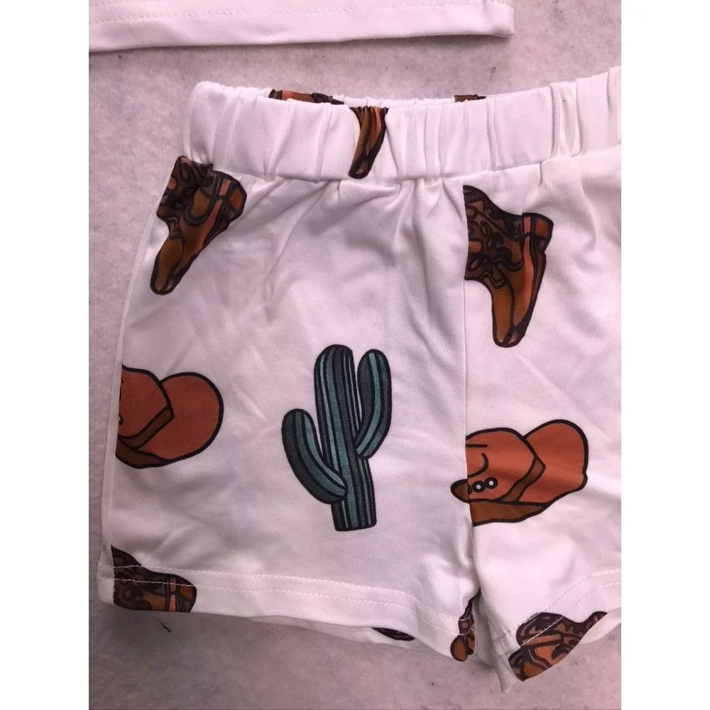 Boutique Shorts Set Kids 9-12M White Cowboy Graphic Western Outfit